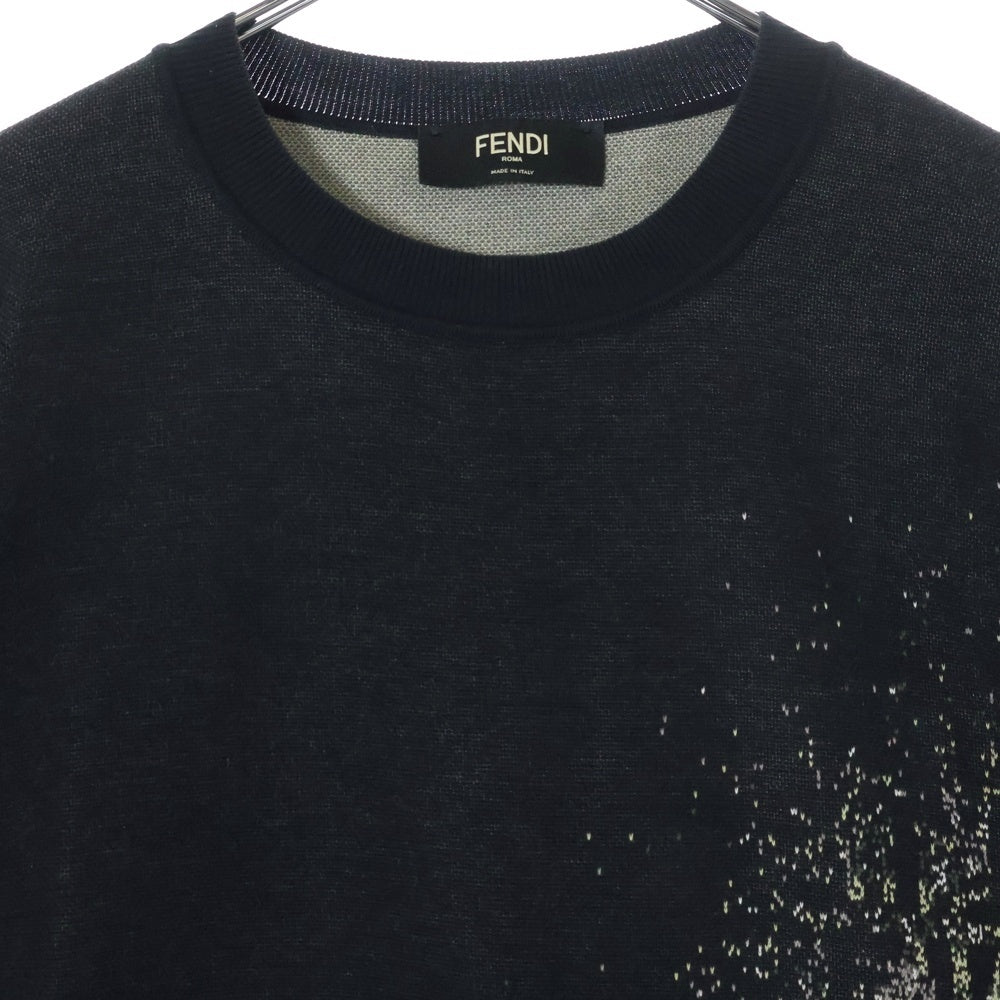 FENDI(フェンディ) Girocollo Shaded Logo Knit ズッカ柄 クルーネック コットン ニットセーター ブラック FZY078 ABDI