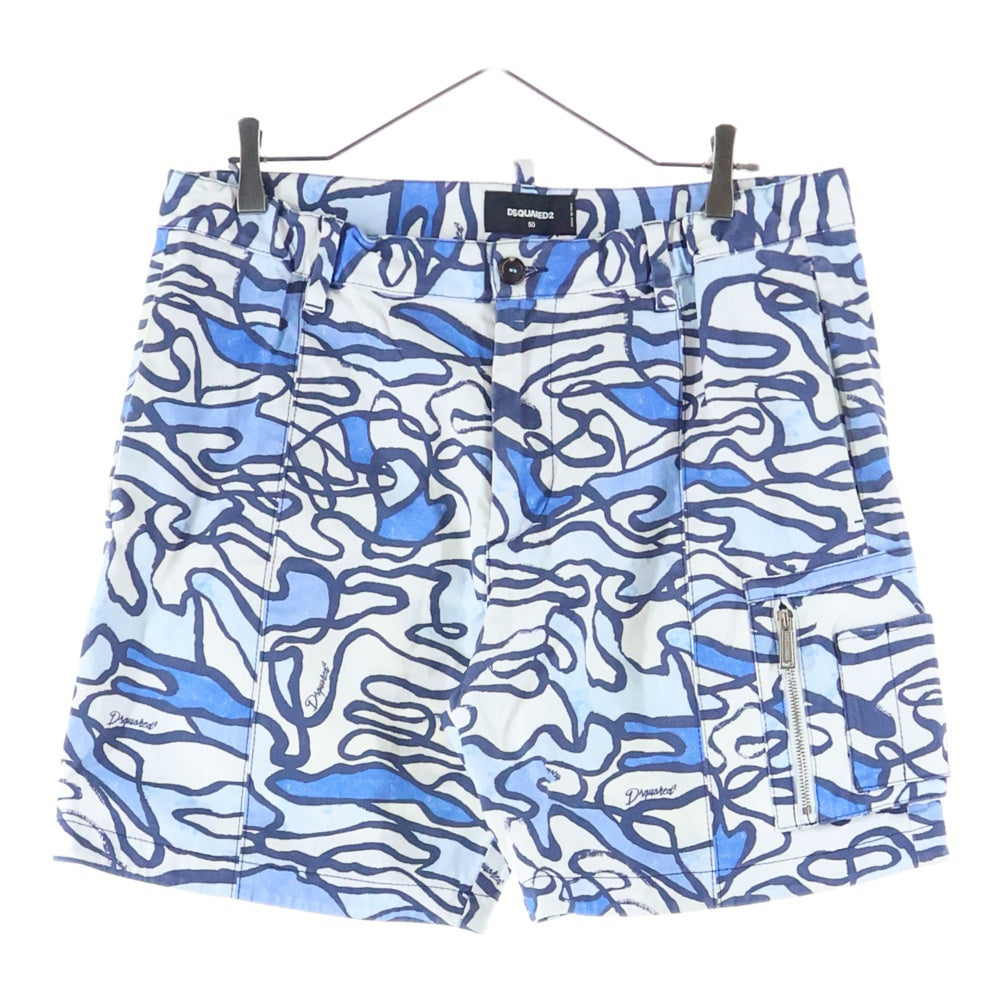 DSQUARED2(ディースクエアード) 15SS カモ柄 迷彩 デニム ハーフパンツ ショーツ ホワイト/ブルー S74MU0364 S43465