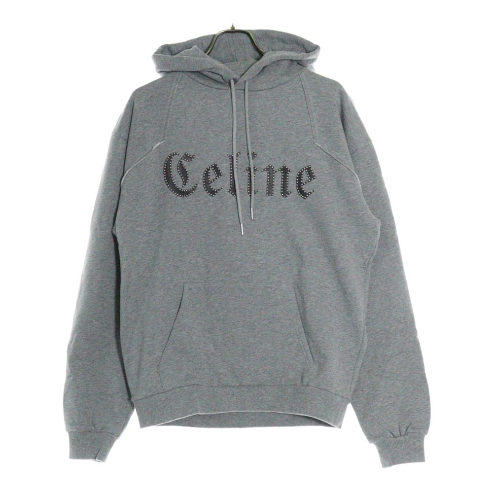 CELINE(セリーヌ) 22SS GOTHIC STUDS HOODIE スタッズ ゴシックロゴ プルオーバースウェットパーカー フーディ グレー 2Y588670Q