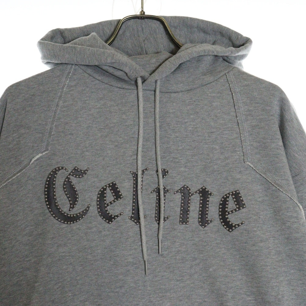 CELINE(セリーヌ) 22SS GOTHIC STUDS HOODIE スタッズ ゴシックロゴ プルオーバースウェットパーカー フーディ グレー 2Y588670Q