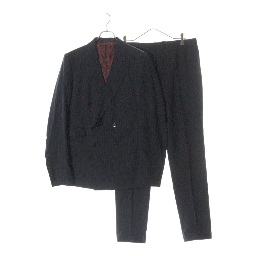 GUCCI(グッチ) 裏地GGロゴ ストライプ ダブルブレスト テーラードジャケット スラックスパンツ セットアップ ネイビー/レッド 616U01 21GUFA