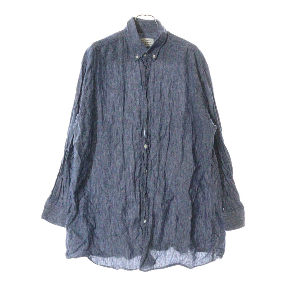 Maison Margiela 10(メゾン マルジェラ) 21SS オーバーサイズ リネン ボタンダウン 長袖シャツ インディゴ S50DL0469 S53726