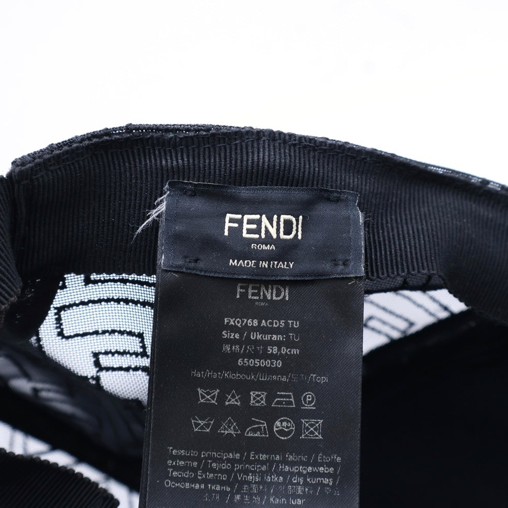 FENDI(フェンディ) FFロゴ ズッカ柄 メッシュ ベースボールキャップ 帽子 ブラック FXQ768 ACD5