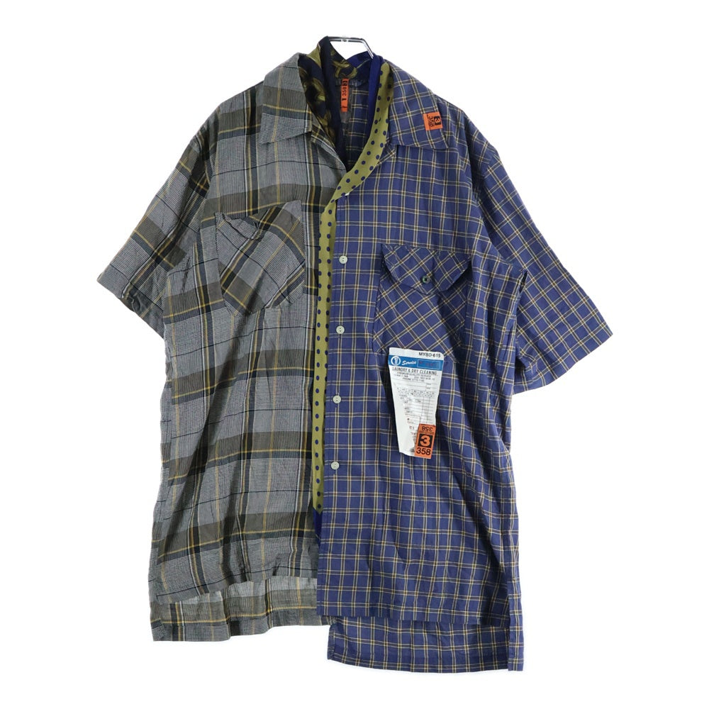 MIHARA YASUHIRO(ミハラヤスヒロ) Mix Pattern Shirts ミックスパターン ドッキング半袖シャツ ネイビー/カーキ A02SH171