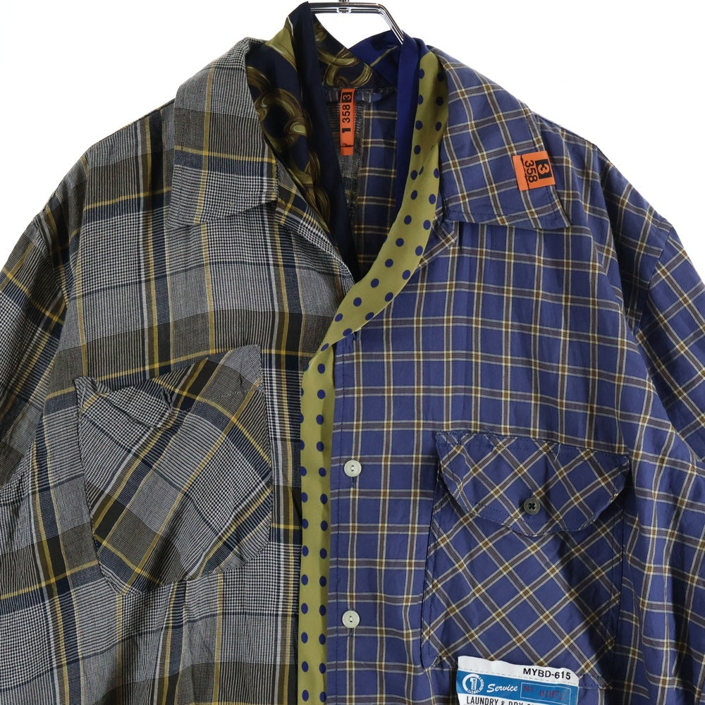 MIHARA YASUHIRO(ミハラヤスヒロ) Mix Pattern Shirts ミックスパターン ドッキング半袖シャツ ネイビー/カーキ A02SH171