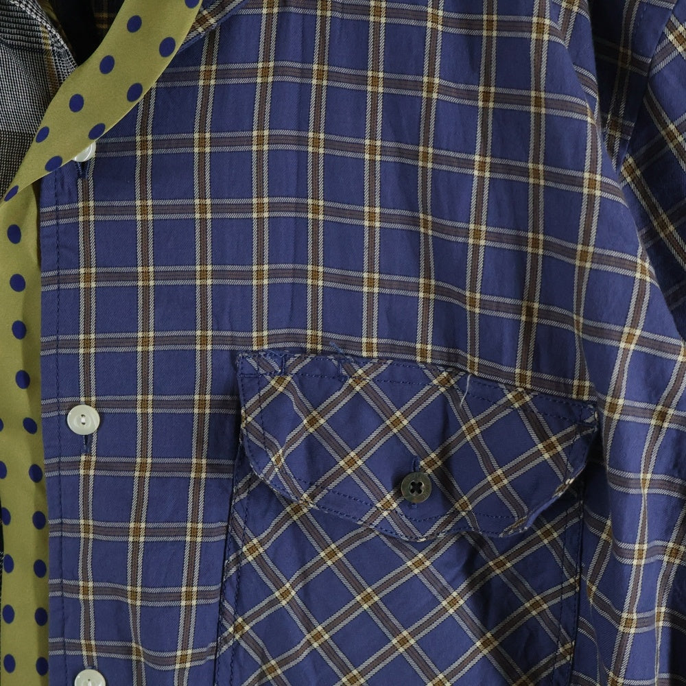 MIHARA YASUHIRO(ミハラヤスヒロ) Mix Pattern Shirts ミックスパターン ドッキング半袖シャツ ネイビー/カーキ A02SH171