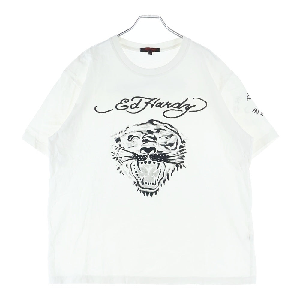 Ed Hardy(エドハーディー) フロント タイガー プリント半袖Tシャツ カットソー ホワイト