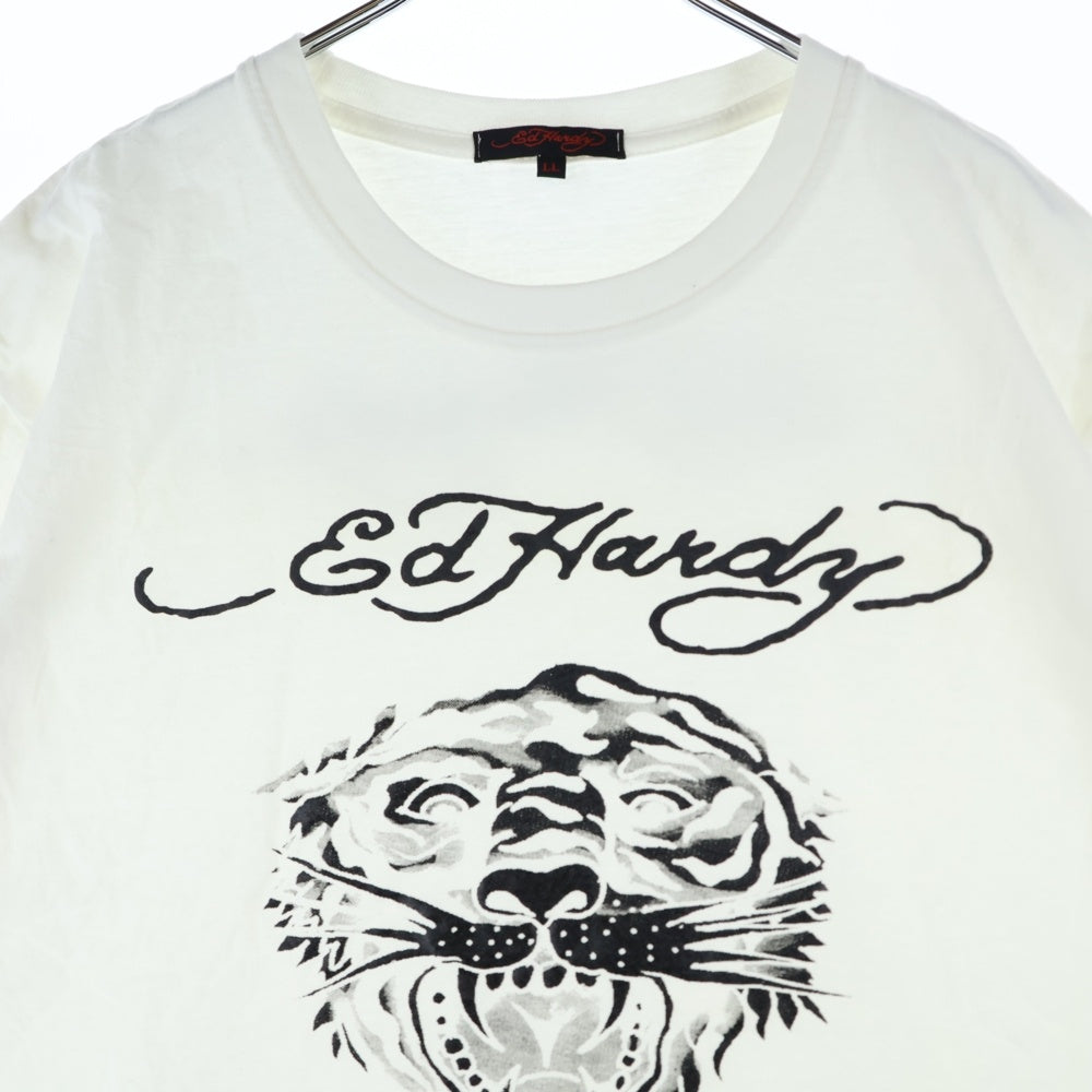 Ed Hardy(エドハーディー) フロント タイガー プリント半袖Tシャツ カットソー ホワイト