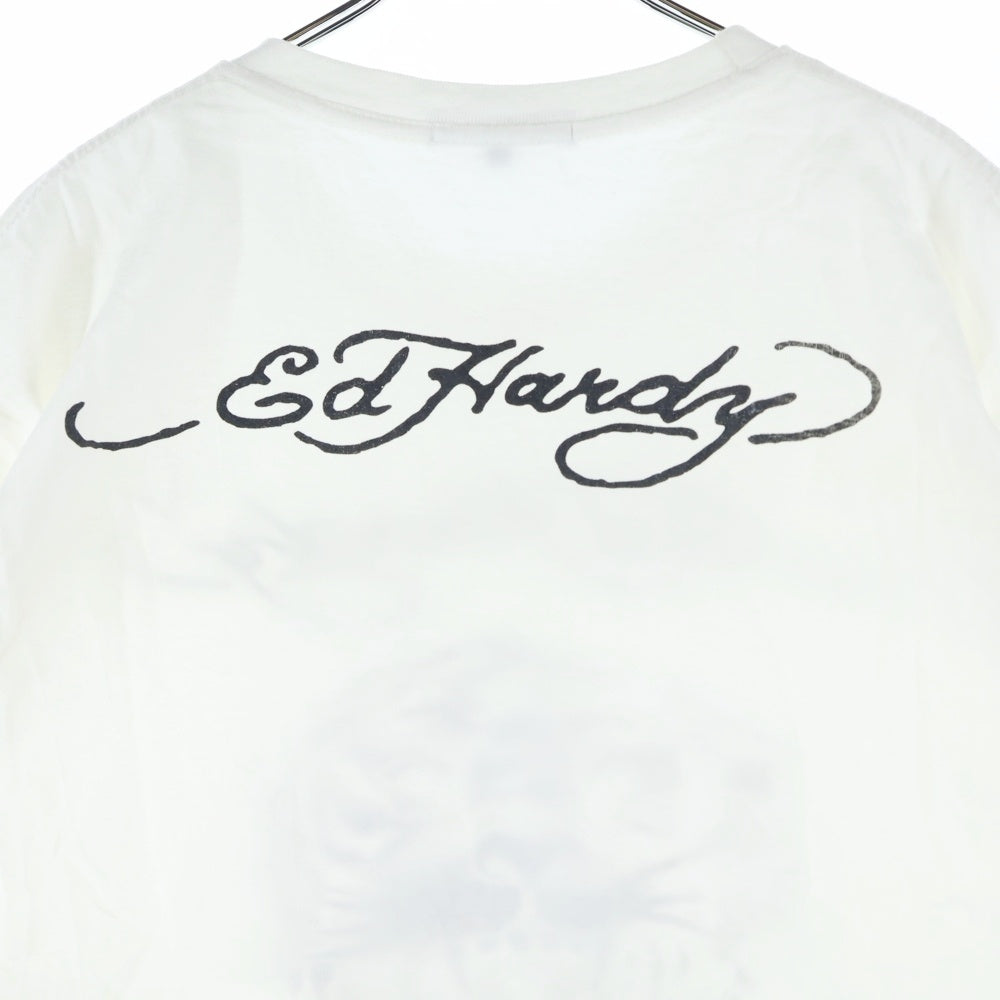 Ed Hardy(エドハーディー) フロント タイガー プリント半袖Tシャツ カットソー ホワイト