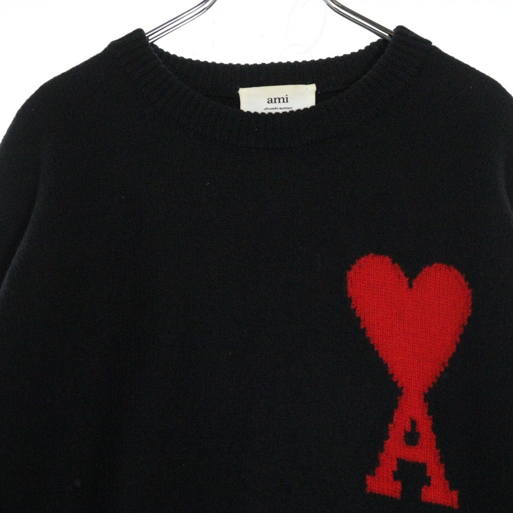 AMI Alexandre Mattiussi(アミアレクサンドルマテュッシ) Ami de Coeur メリノウールフェルト ニット セーター ブラック H21K009 018