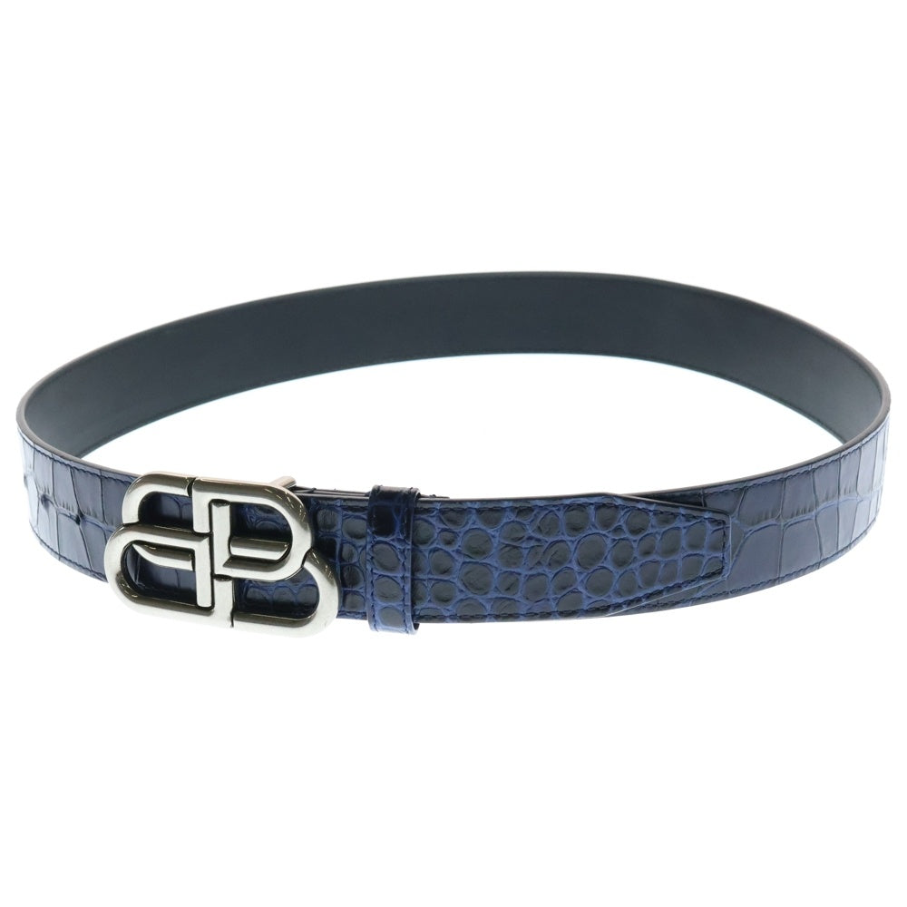BALENCIAGA(バレンシアガ) BBロゴ シルバーバックル クロコダイル柄 レザーベルト パープル 570370