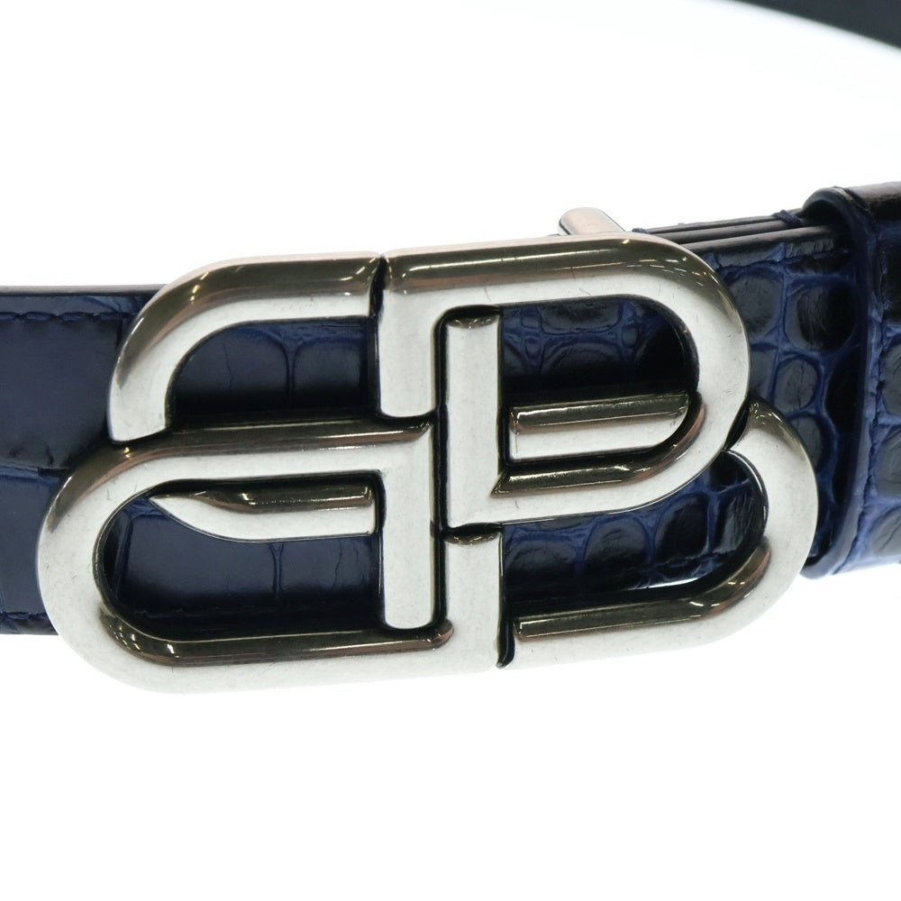 BALENCIAGA(バレンシアガ) BBロゴ シルバーバックル クロコダイル柄 レザーベルト パープル 570370