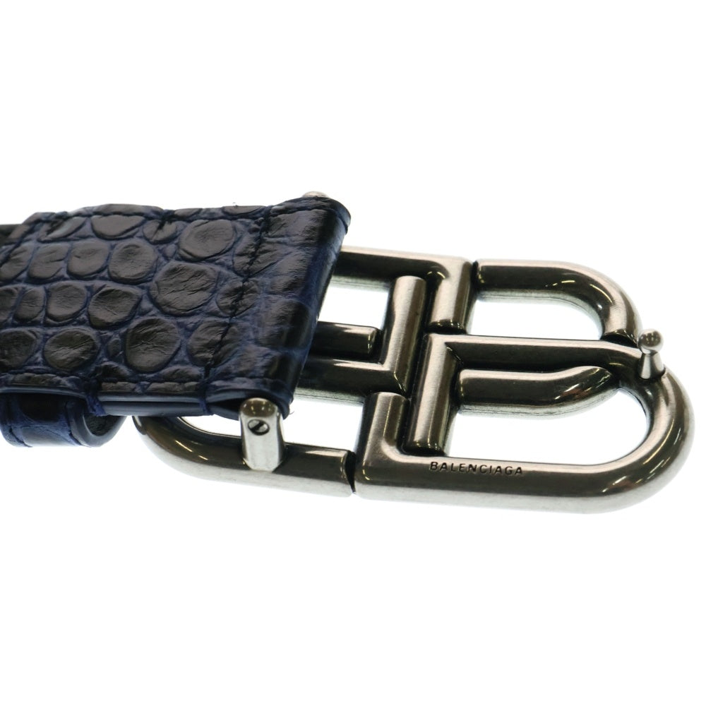 BALENCIAGA(バレンシアガ) BBロゴ シルバーバックル クロコダイル柄 レザーベルト パープル 570370