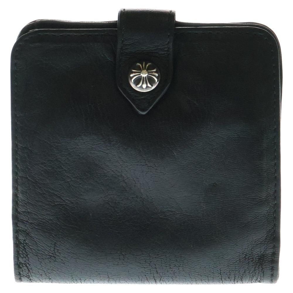 CHROME HEARTS(クロムハーツ) SQ BTN BILL スクエアボタンビル フラップボタン レザーウォレット 2つ折り財布 ブラック