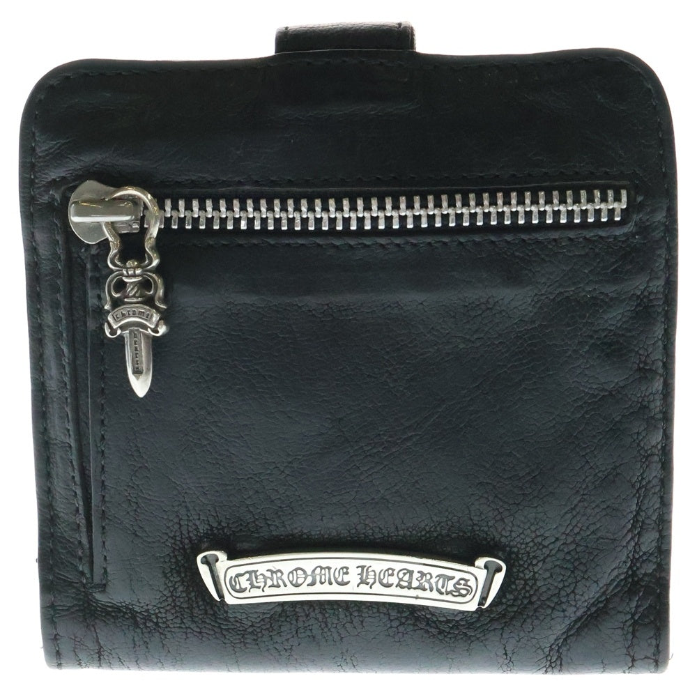 CHROME HEARTS(クロムハーツ) SQ BTN BILL スクエアボタンビル フラップボタン レザーウォレット 2つ折り財布 ブラック