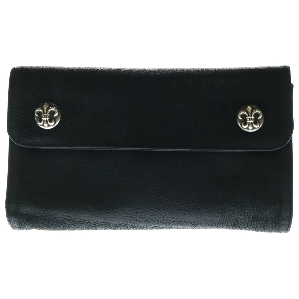 CHROME HEARTS(クロムハーツ) WAVE BSフレアボタン ウェーブ デストロイレザー ウォレット 長財布 ブラック
