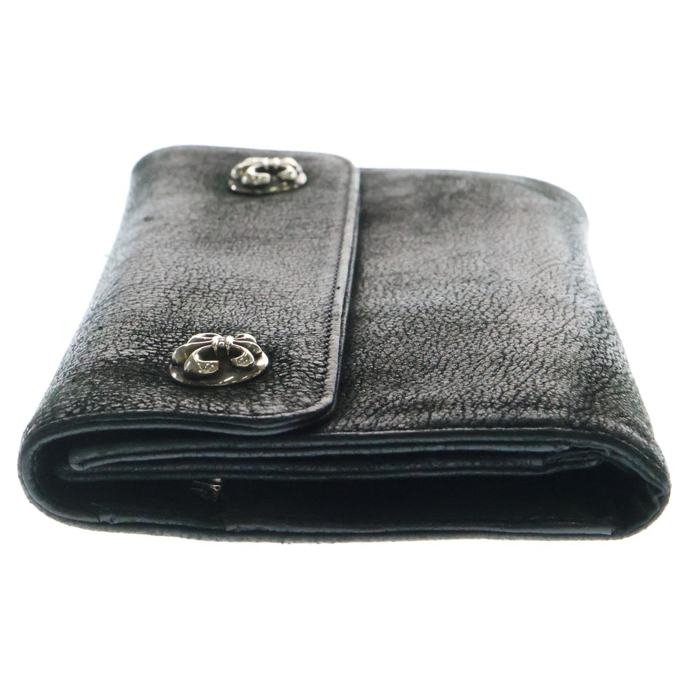 CHROME HEARTS(クロムハーツ) WAVE BSフレアボタン ウェーブ デストロイレザー ウォレット 長財布 ブラック