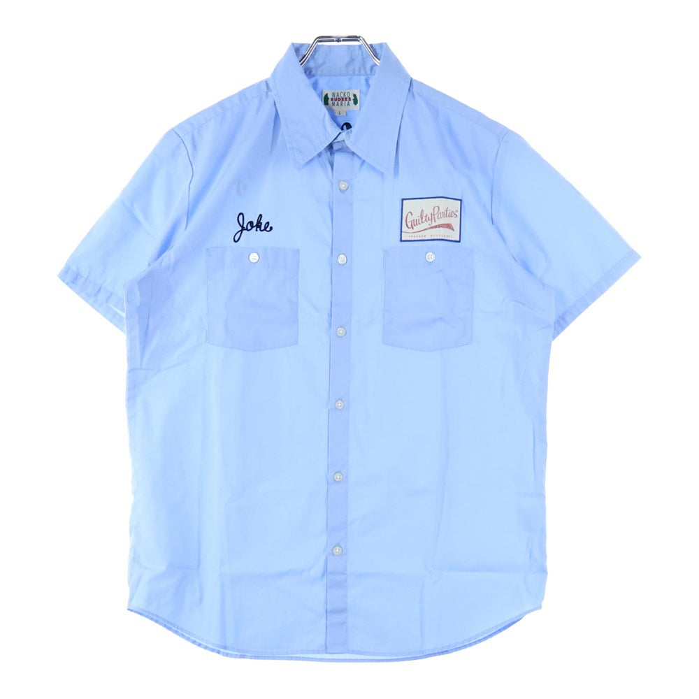 WACKO MARIA(ワコマリア) 10SS パッチワーク ワッペンロゴ フロントポケット 半袖ワークシャツ ブルー 10SS-SHI-44