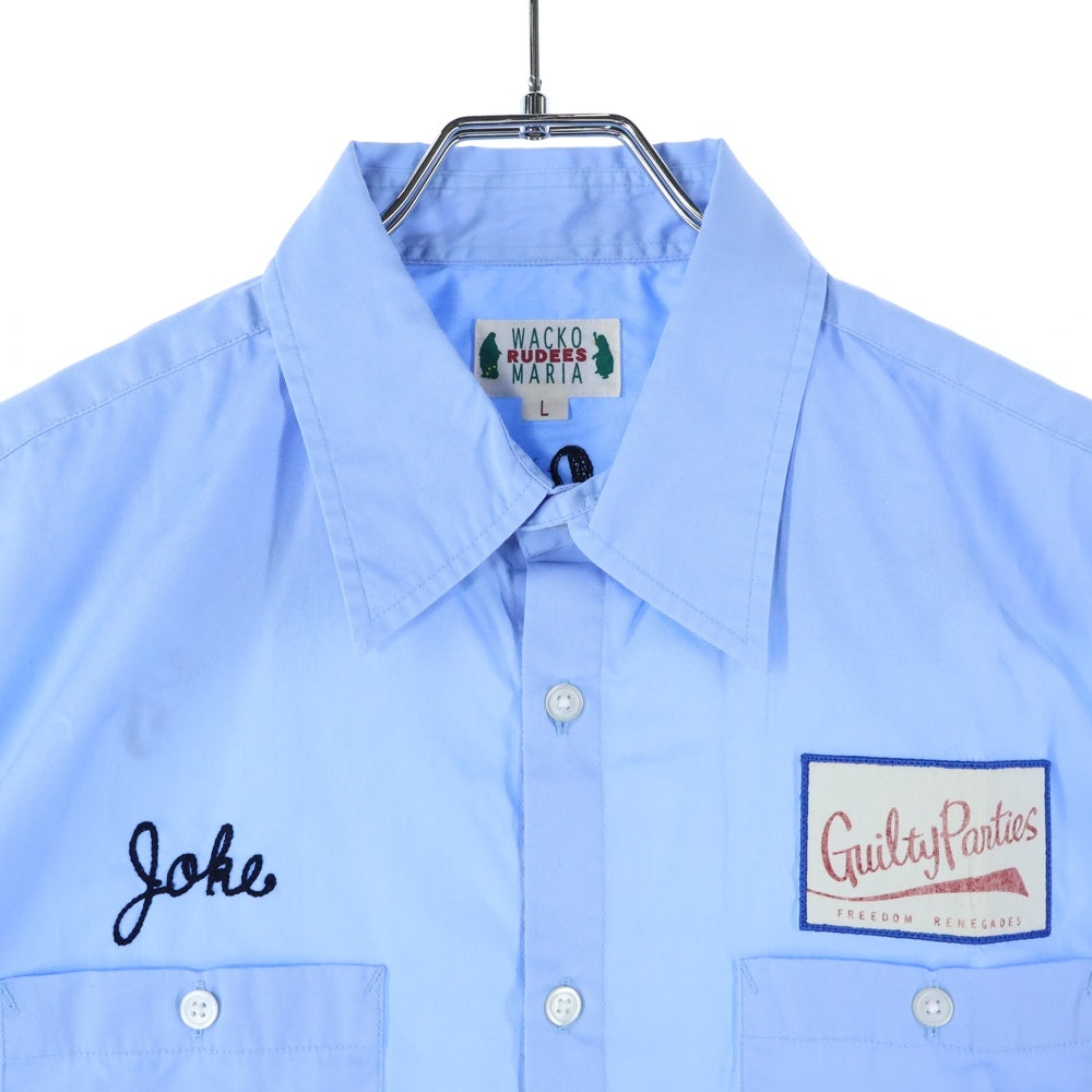 WACKO MARIA(ワコマリア) 10SS パッチワーク ワッペンロゴ フロントポケット 半袖ワークシャツ ブルー 10SS-SHI-44