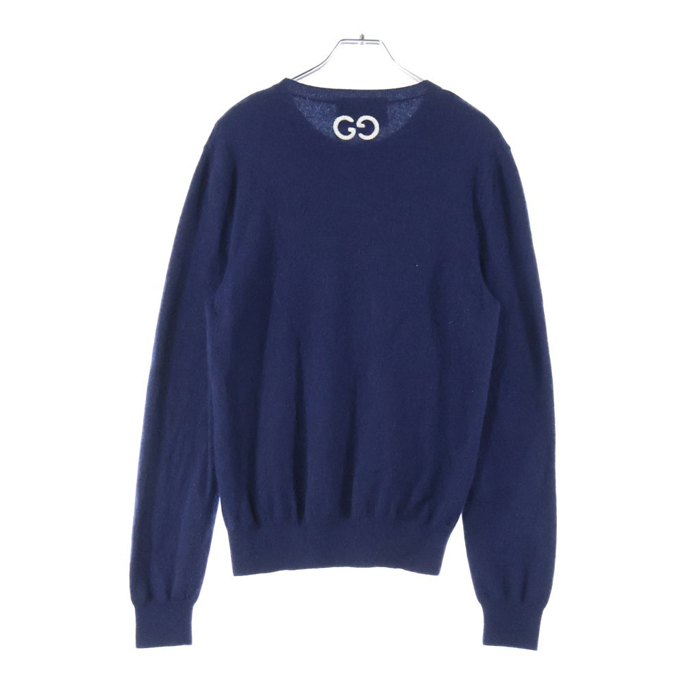 GUCCI(グッチ) CASHMERE GG LOGO EMBROIDERY SWEATER カシミヤニットセーター ネイビー 597736 XKA5B