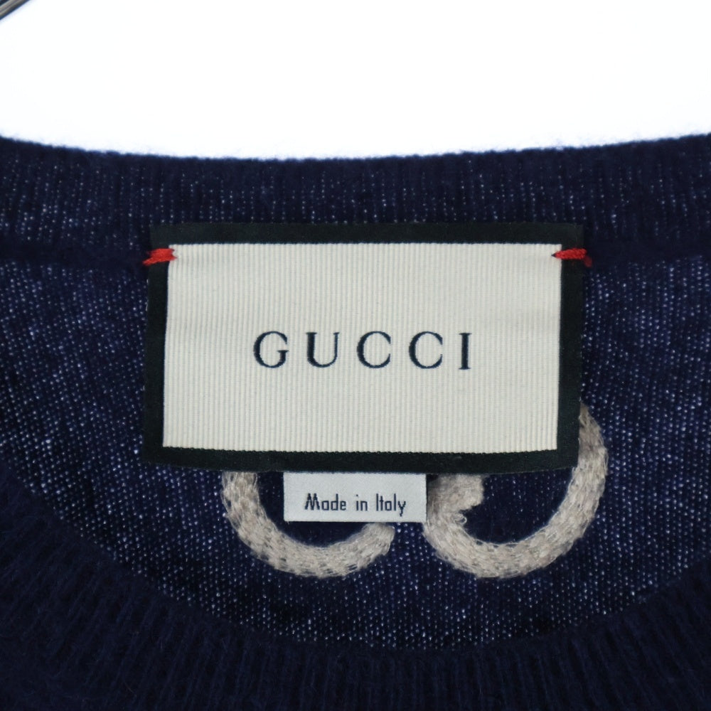 GUCCI(グッチ) CASHMERE GG LOGO EMBROIDERY SWEATER カシミヤニットセーター ネイビー 597736 XKA5B