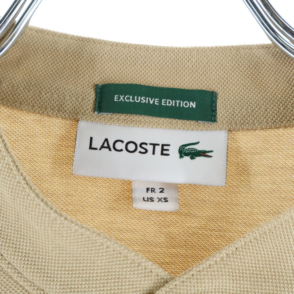 LACOSTE(ラコステ) ロゴワッペン バンドカラー フルオープン 半袖シャツ ベージュ