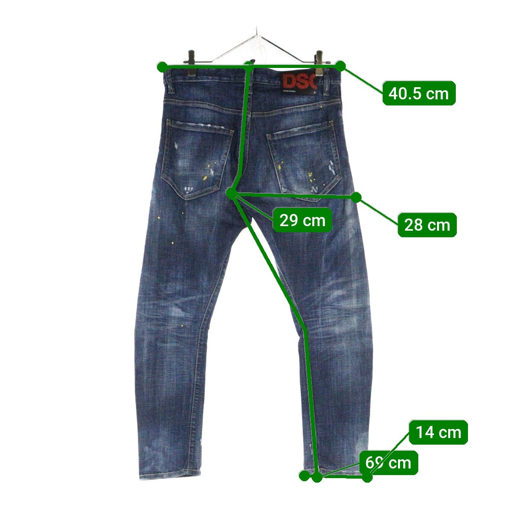 DSQUARED2(ディースクエアード) 20SS ダメージリペア加工ペイントスキニーデニムパンツ インディゴ S71LB0753 S30342