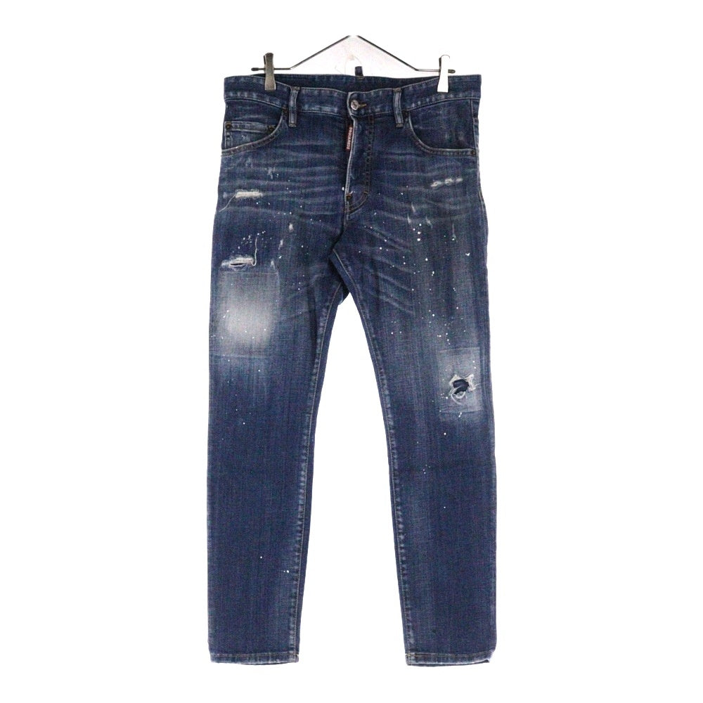 DSQUARED2(ディースクエアード) 20SS ダメージリペア加工ペイントスキニーデニムパンツ インディゴ S74LB0673 S30342