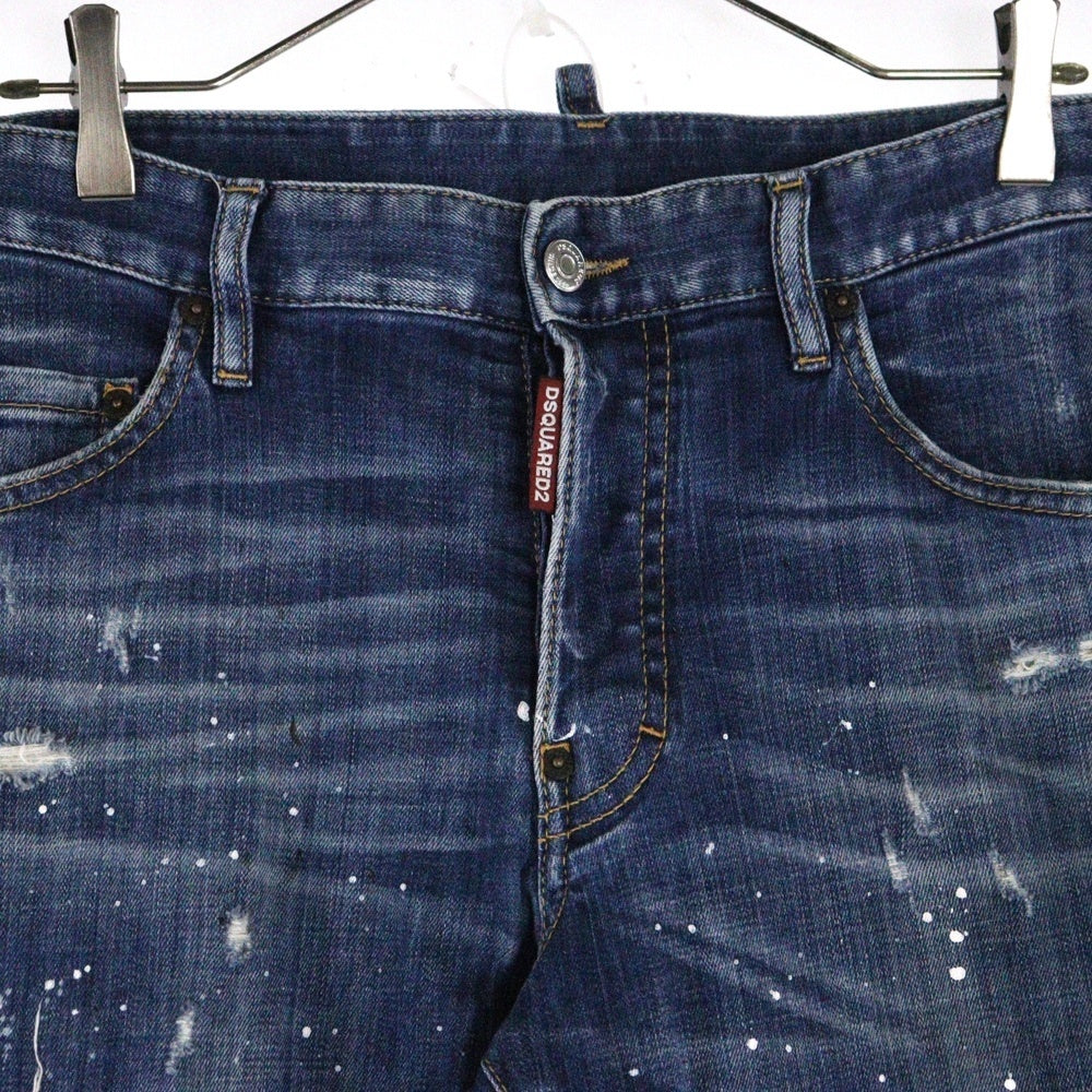 DSQUARED2(ディースクエアード) 20SS ダメージリペア加工ペイントスキニーデニムパンツ インディゴ S74LB0673 S30342