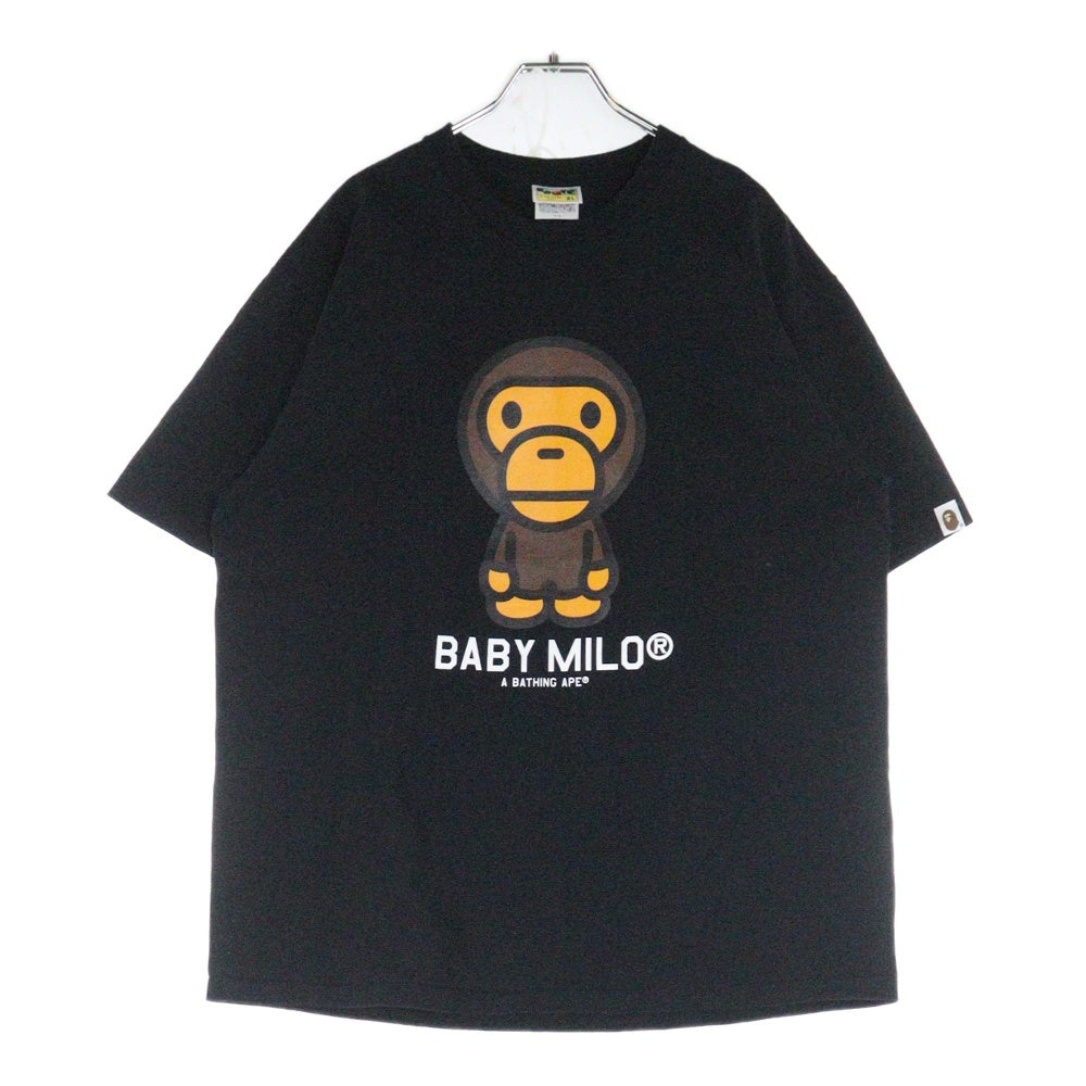 A BATHING APE(アベイシングエイプ) BABY MILO フロントプリント 半袖Tシャツ カットソー ブラック 002TEL301001M