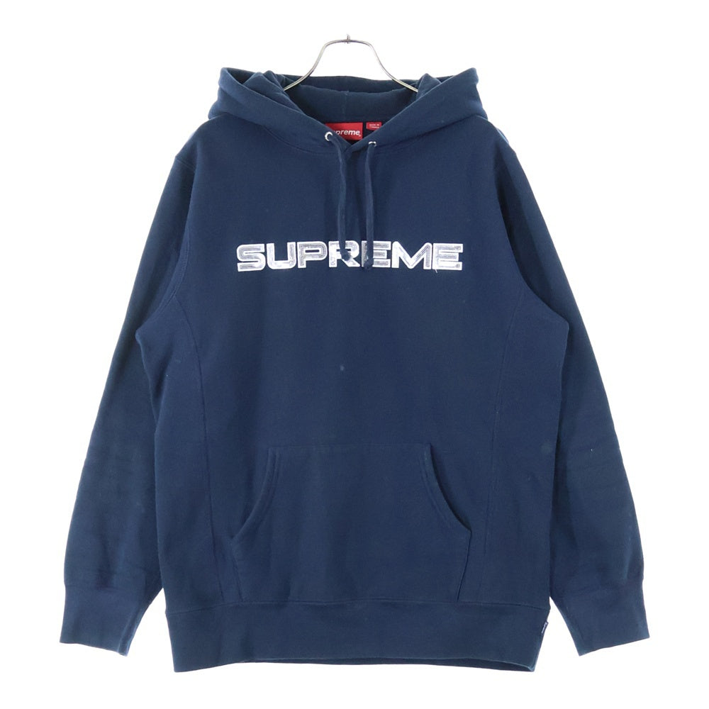 SUPREME(シュプリーム) 17SS Sequin Logo Hooded Sweatshirt シークインロゴ プルオーバーパーカー フーディ ネイビー