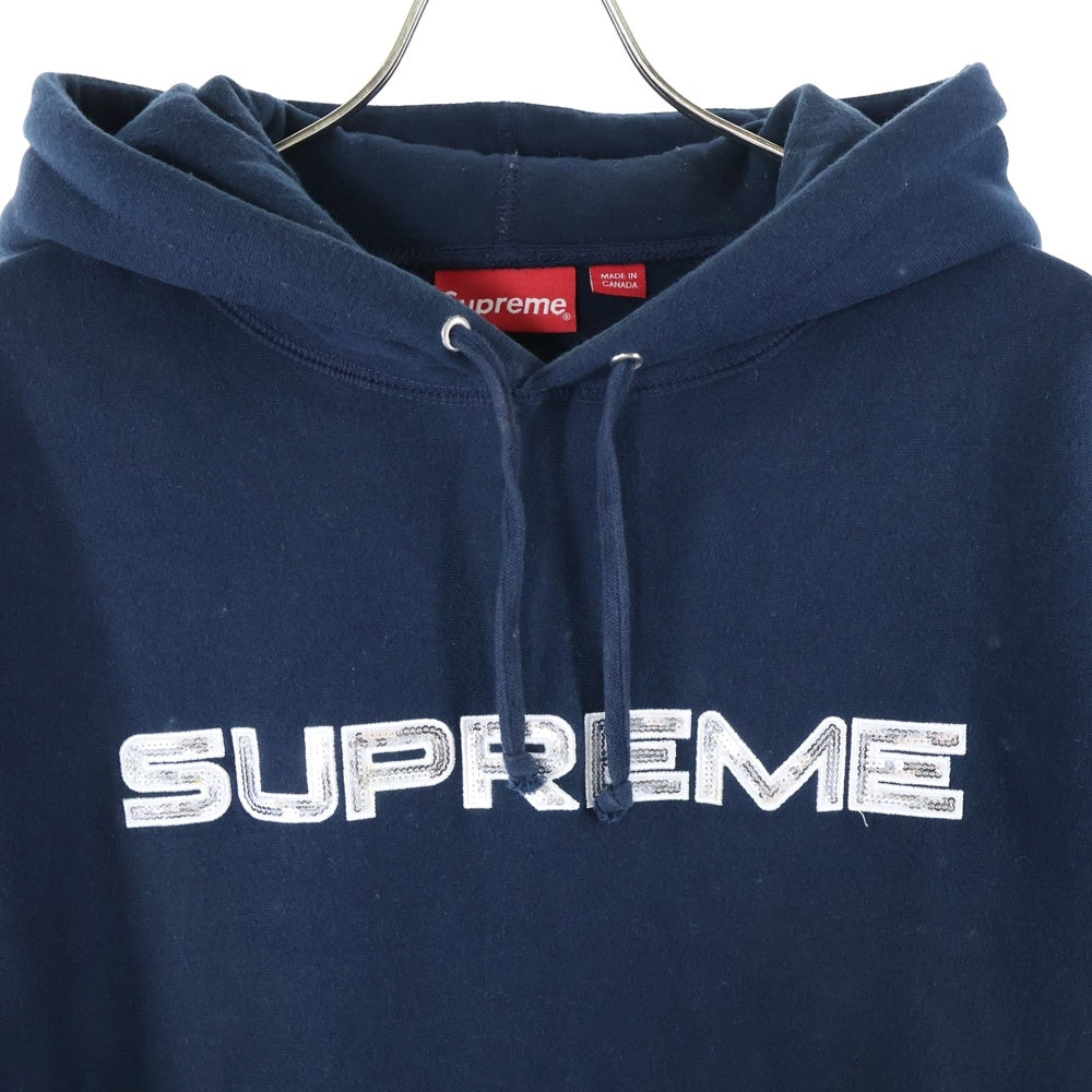 SUPREME(シュプリーム) 17SS Sequin Logo Hooded Sweatshirt シークインロゴ プルオーバーパーカー フーディ ネイビー