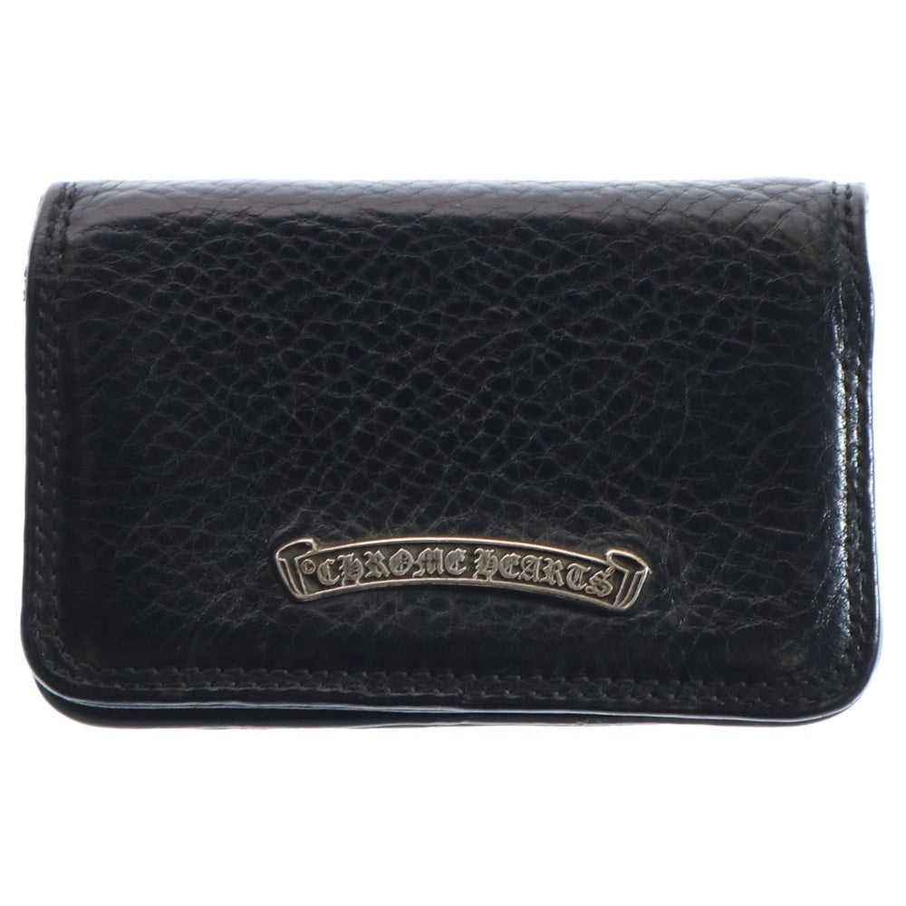 CHROME HEARTS(クロムハーツ) CARD CASE スクロールラベル レザーカードケース ブラック/シルバー