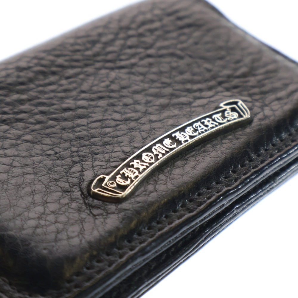CHROME HEARTS(クロムハーツ) CARD CASE スクロールラベル レザーカードケース ブラック/シルバー