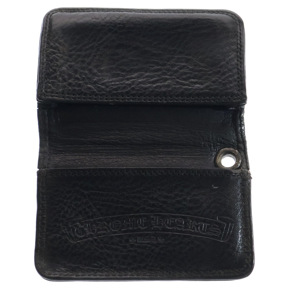 CHROME HEARTS(クロムハーツ) CARD CASE スクロールラベル レザーカードケース ブラック/シルバー