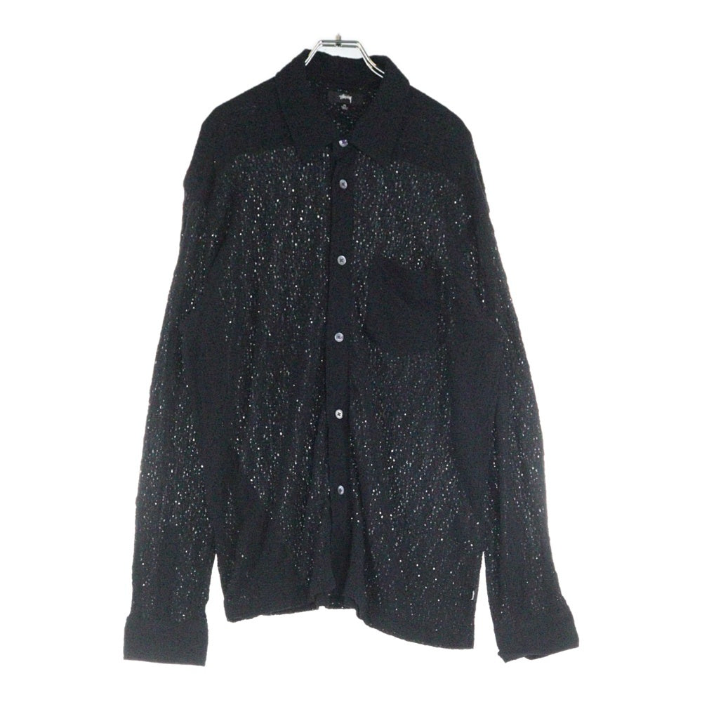STUSSY(ステューシー) LACE L/S SHIRT レース メッシュ 長袖シャツ ブラック 1110301