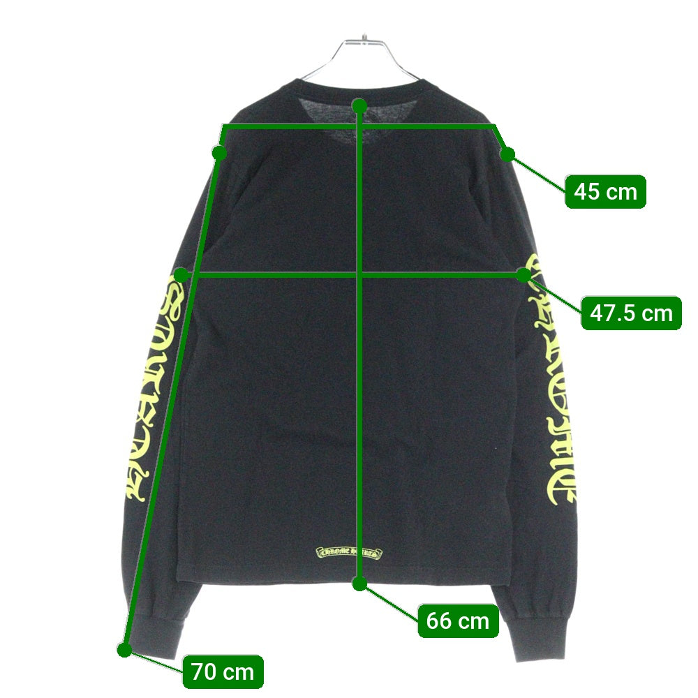 CHROME HEARTS(クロムハーツ) CH T-SHRT 1 ネックロゴプリント クルーネック長袖Tシャツ ブラック/イエロー