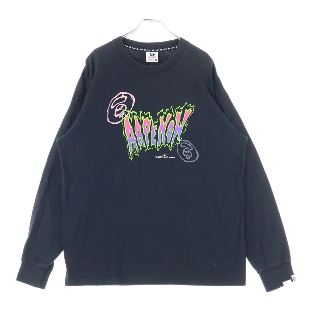 AAPE BY A BATHING APE(エーエイプバイアベイシングエイプ) 両面 ロゴ プリント ロングスリーブ 長袖シャツ ブラック