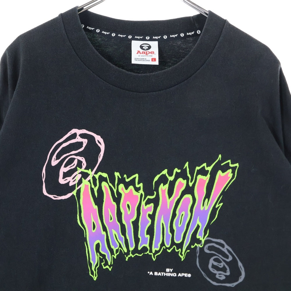 AAPE BY A BATHING APE(エーエイプバイアベイシングエイプ) 両面 ロゴ プリント ロングスリーブ 長袖シャツ ブラック