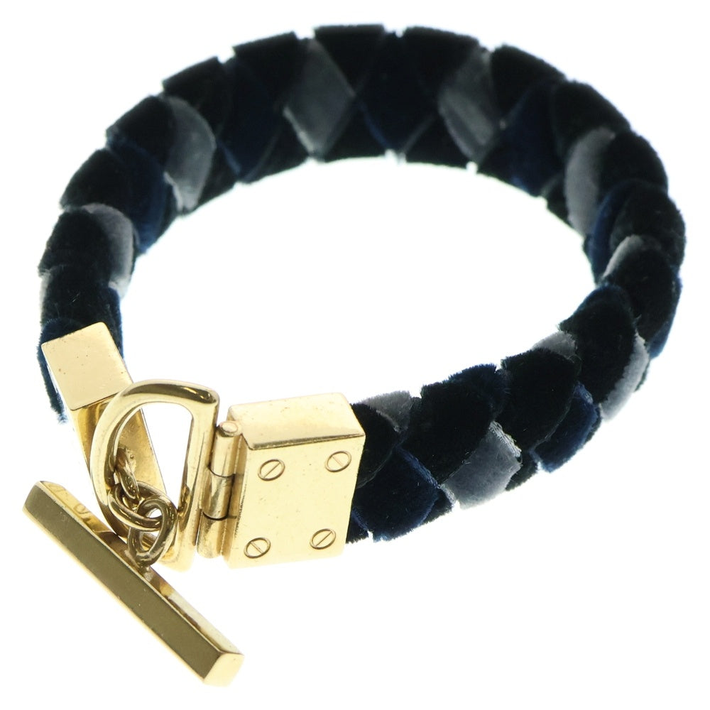 LOUIS VUITTON(ルイヴィトン) ロゴ刻印 ブレスレット ベロア バングル ゴールド金具 ネイビーブルー/ブラック