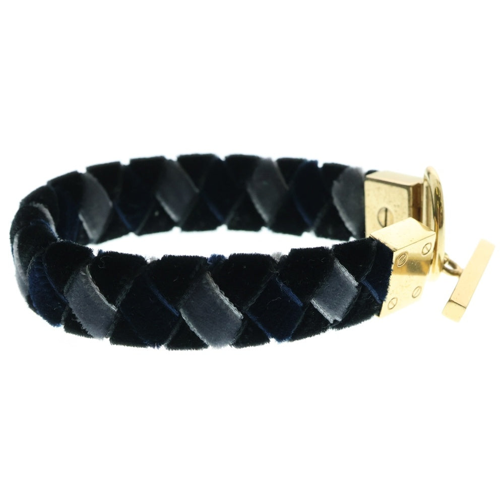 LOUIS VUITTON(ルイヴィトン) ロゴ刻印 ブレスレット ベロア バングル ゴールド金具 ネイビーブルー/ブラック