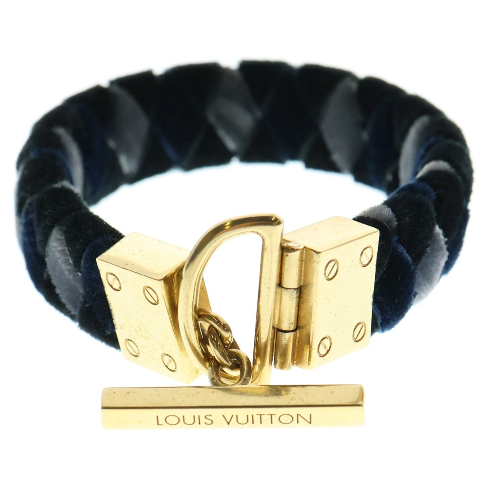 LOUIS VUITTON(ルイヴィトン) ロゴ刻印 ブレスレット ベロア バングル ゴールド金具 ネイビーブルー/ブラック