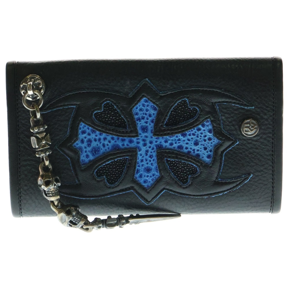 Travis Walker(トラヴィスワーカー) LARGE 3-FOLD - TRIBAL CROSS WALLET 2 CROSS LINKS & 2 SKULL LINKS WITH DAGGE ウォレット 三つ折り財布 2クロス 2スカル リンク ダガー ウォレットハンガー