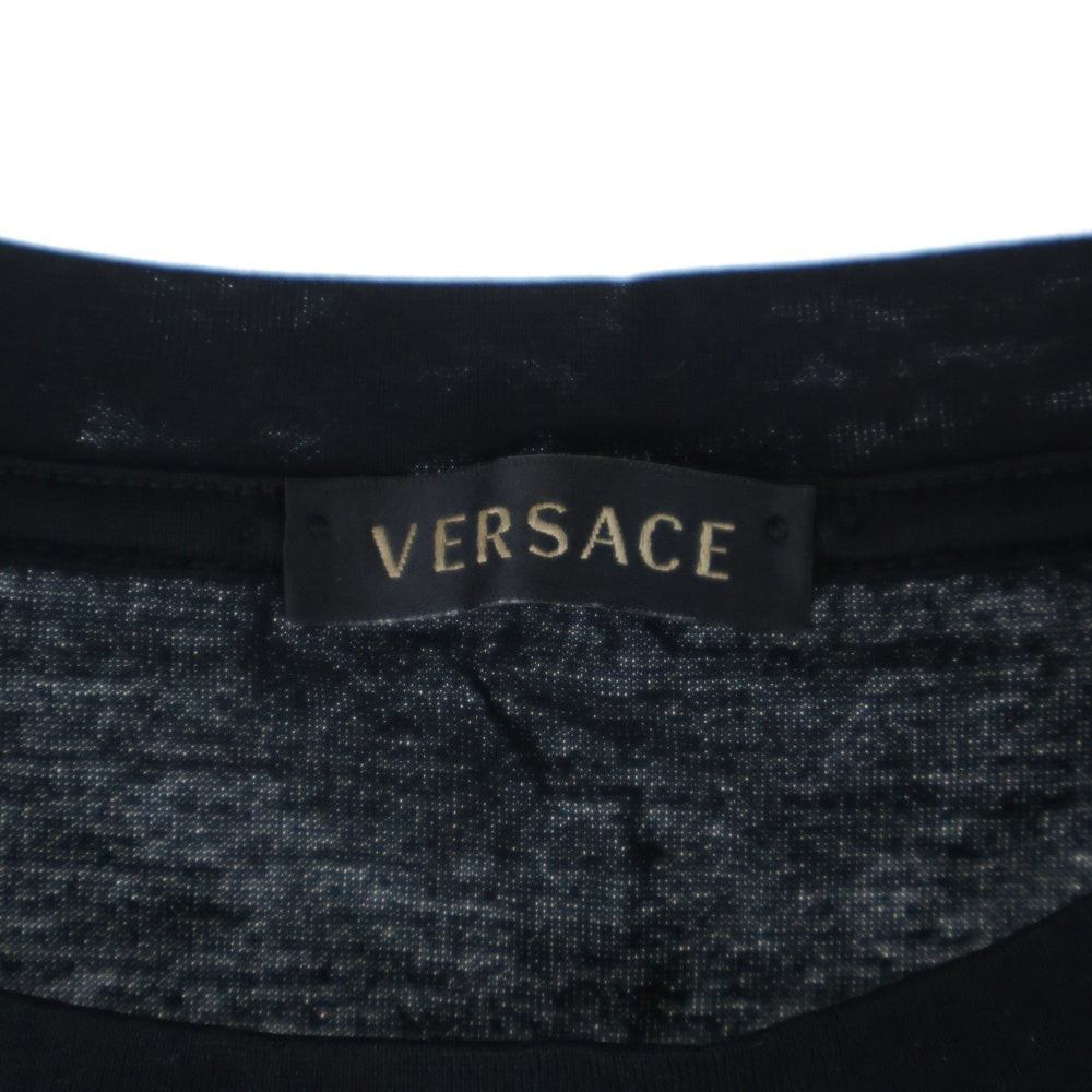 VERSACE(ヴェルサーチ) ロゴプリント クルーネック 半袖Tシャツ ミニ ワンピース ブラック レディース