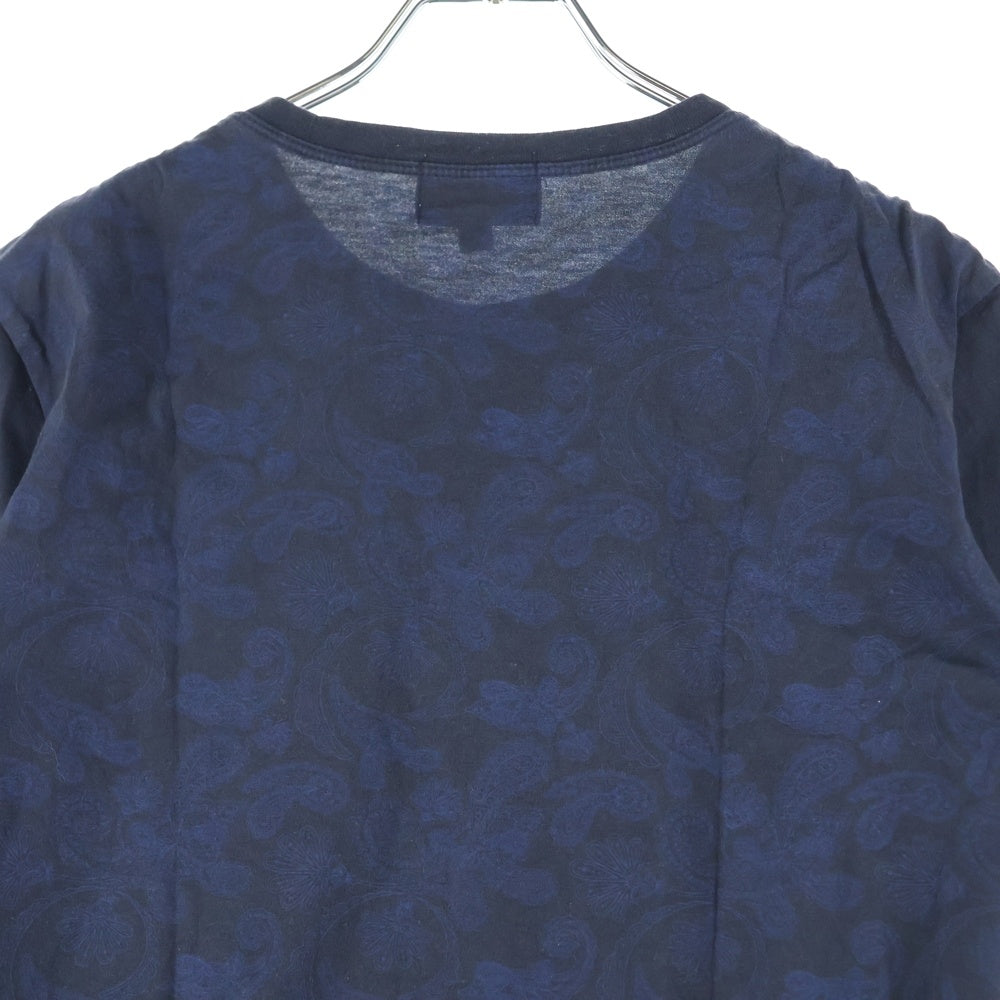 EMPORIO ARMANI(エンポリオアルマーニ) ロゴ刺繍 バックプリント総柄 クルーネック半袖Tシャツ ネイビー