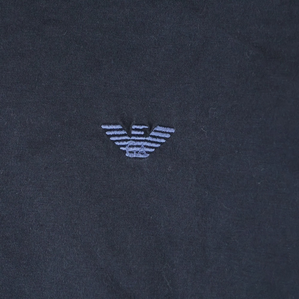 EMPORIO ARMANI(エンポリオアルマーニ) ロゴ刺繍 バックプリント総柄 クルーネック半袖Tシャツ ネイビー