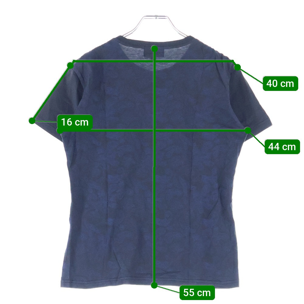 EMPORIO ARMANI(エンポリオアルマーニ) ロゴ刺繍 バックプリント総柄 クルーネック半袖Tシャツ ネイビー