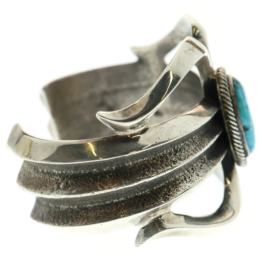 INDIAN JEWELRY(インディアンジュエリー) ナバホ族 Aaron Anderson アーロン・アンダーソン作 ローンマウンテン ターコイズ トゥファキャスト バングル ブレスレット シルバー
