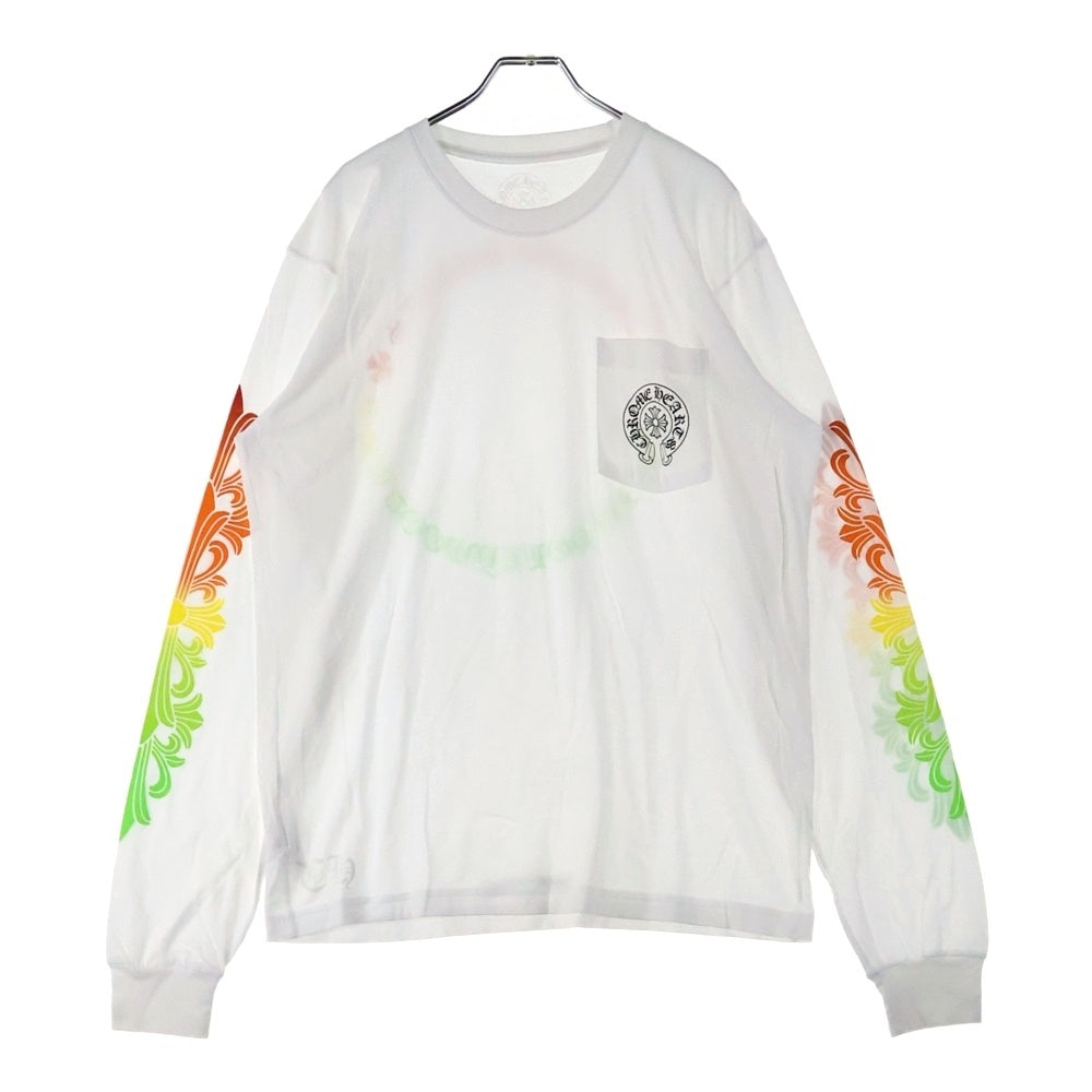 CHROME HEARTS(クロムハーツ) FLRL CRS HORSESHOE LS TEE バックホースシュー 袖フローラルプリント クルーネック 長袖Tシャツ ホワイト/マルチ