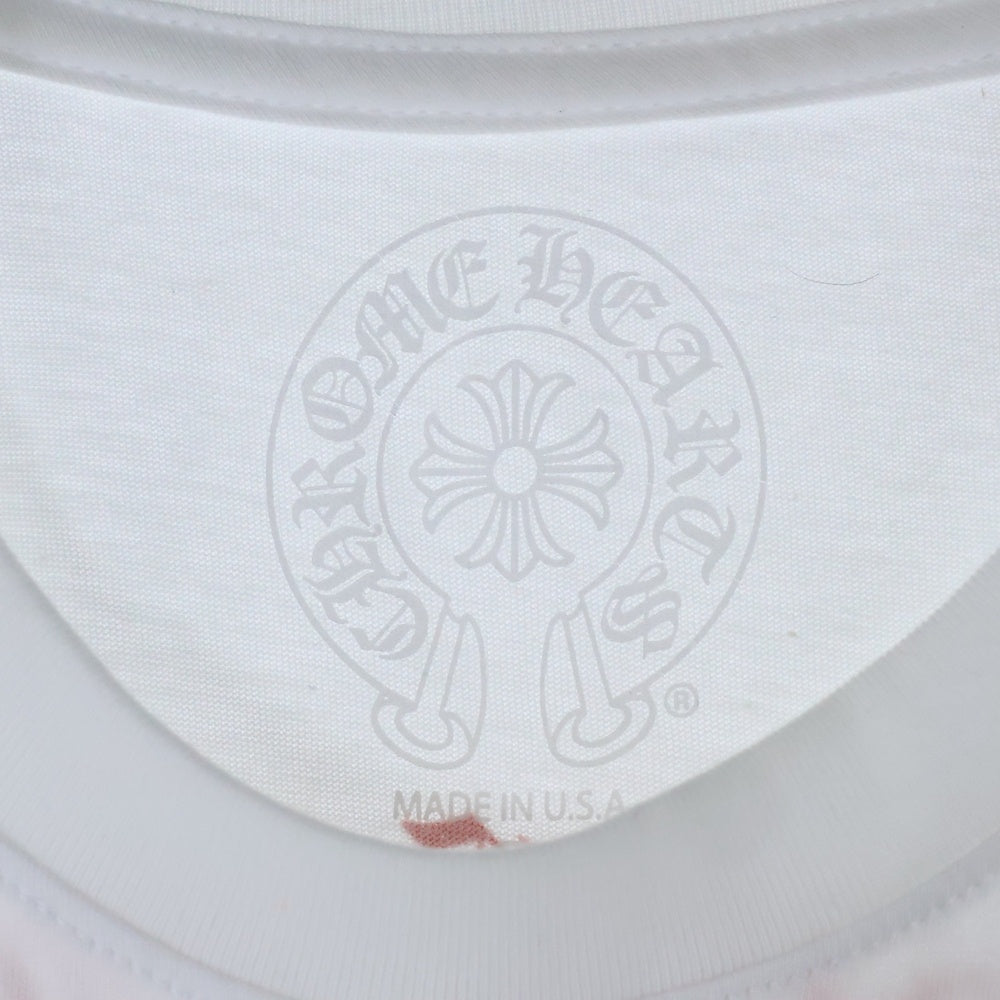 CHROME HEARTS(クロムハーツ) FLRL CRS HORSESHOE LS TEE バックホースシュー 袖フローラルプリント クルーネック 長袖Tシャツ ホワイト/マルチ